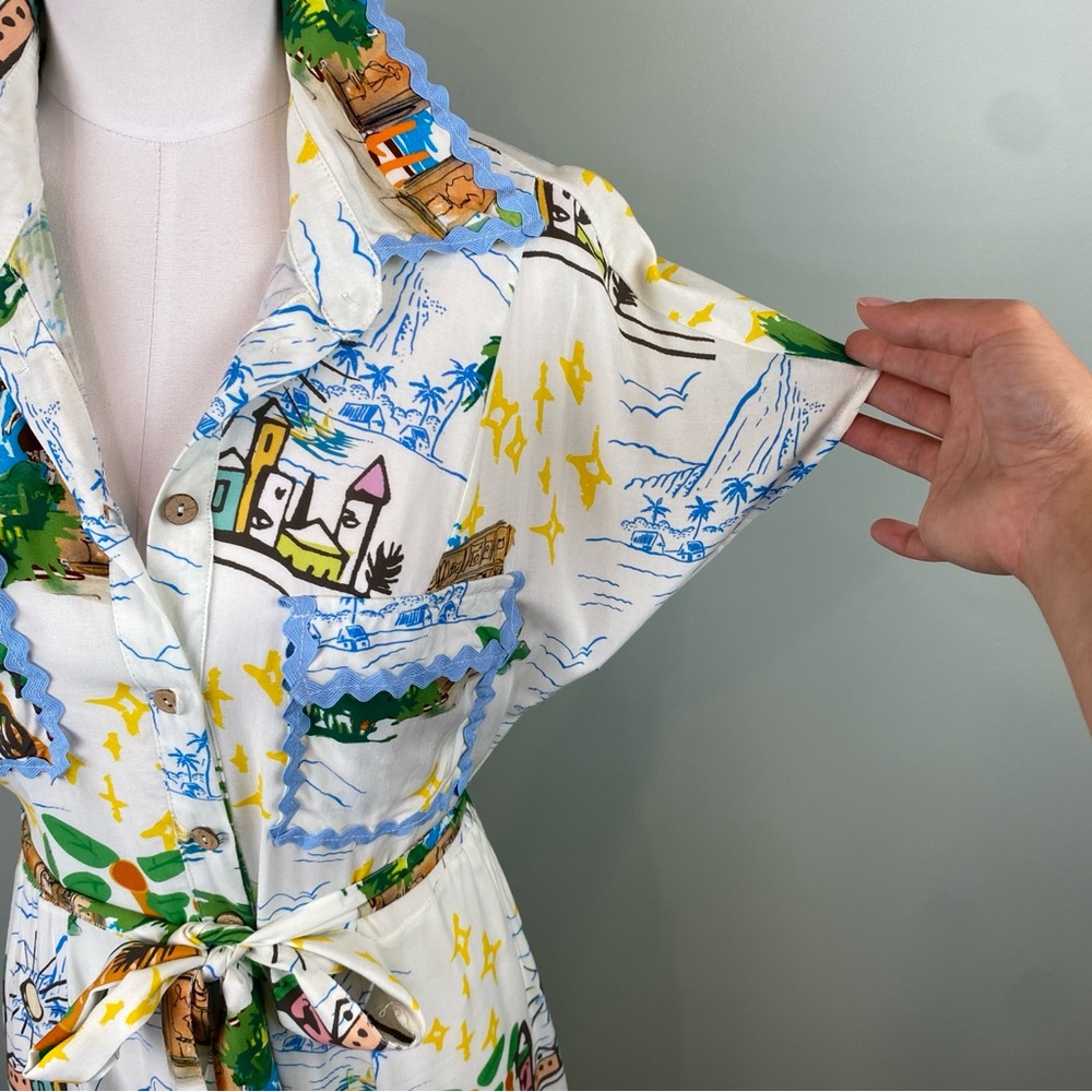 NWT Taelynn Vacay Whimsical Destination Maxi Shirt fit & flare Dress Small - Picture 5 of 11